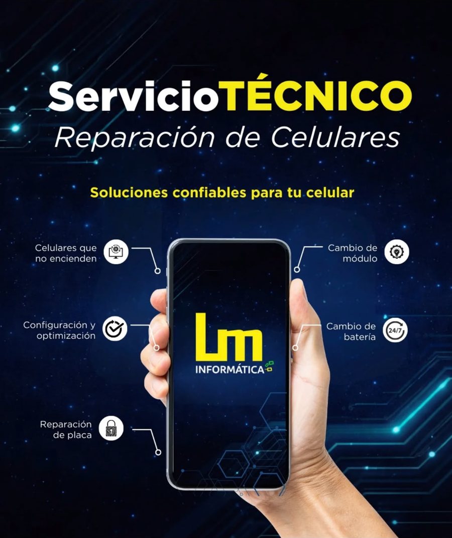 Servicio técnico: reparación de celulares — cambio de módulo y batería, reparación de placa, configuración y optimización.